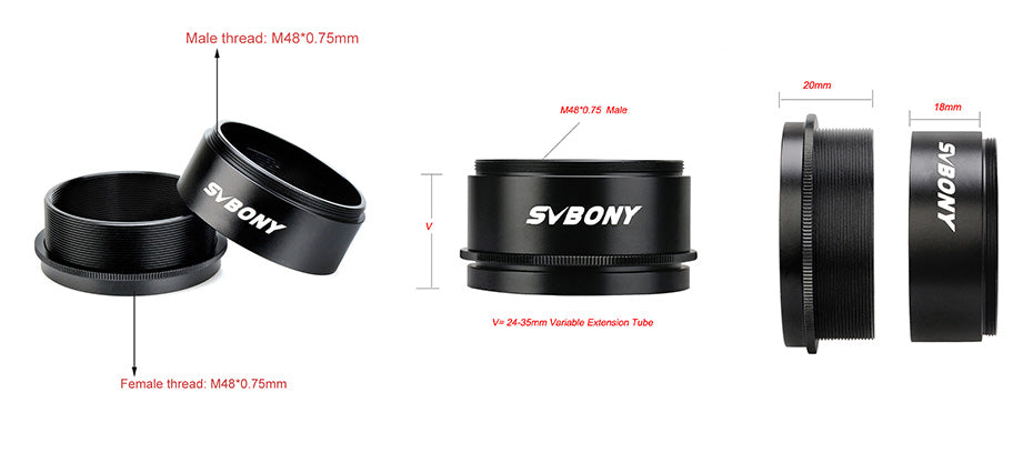 Variable Extension Tube M48 24-35 mm for Astrophotography - SVBONY