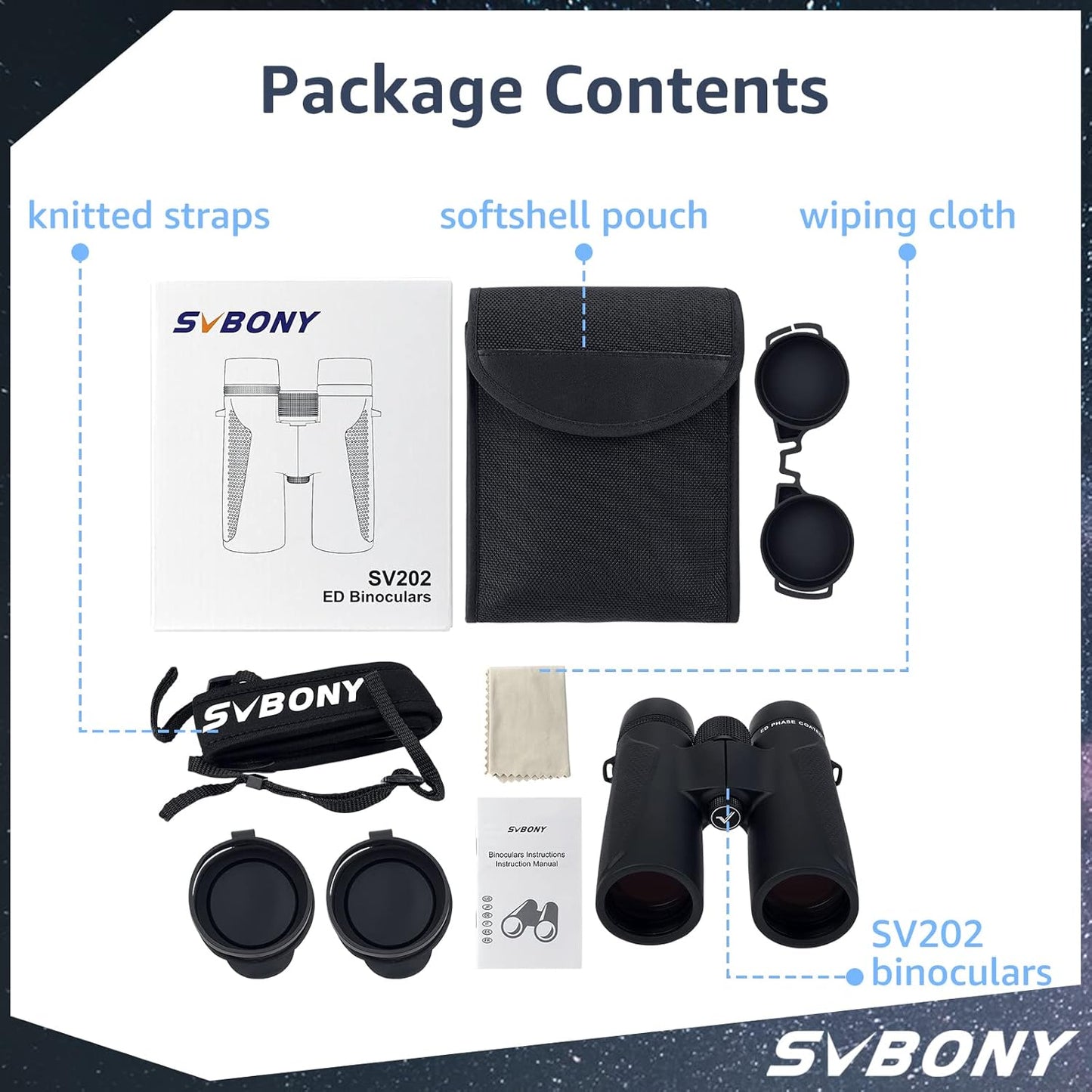 SV202 High Performance Binoculars with ED Glass and BaK-4 Prism - Models 8x32, 10x42, 10x50 - SVBONY