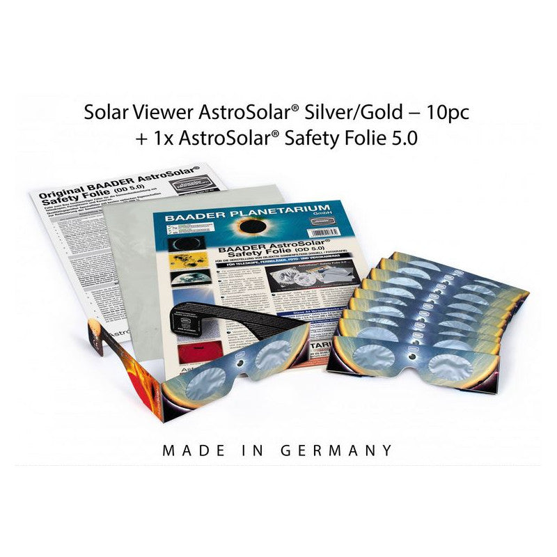 Solar Protection Set with 10 AstroSolar® Silver/Gold Glasses and 1 AstroSolar® Sheet - Baader