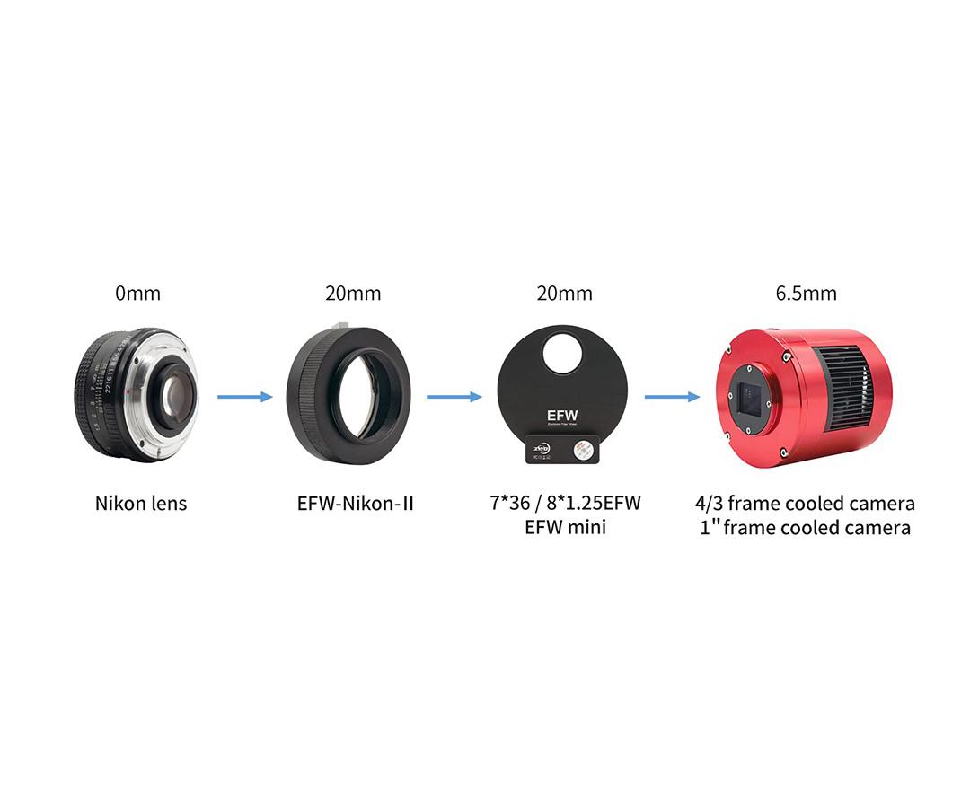 ZWO ASI T2 to Nikon Lens Adapter for EFW (Version II) - ZWO
