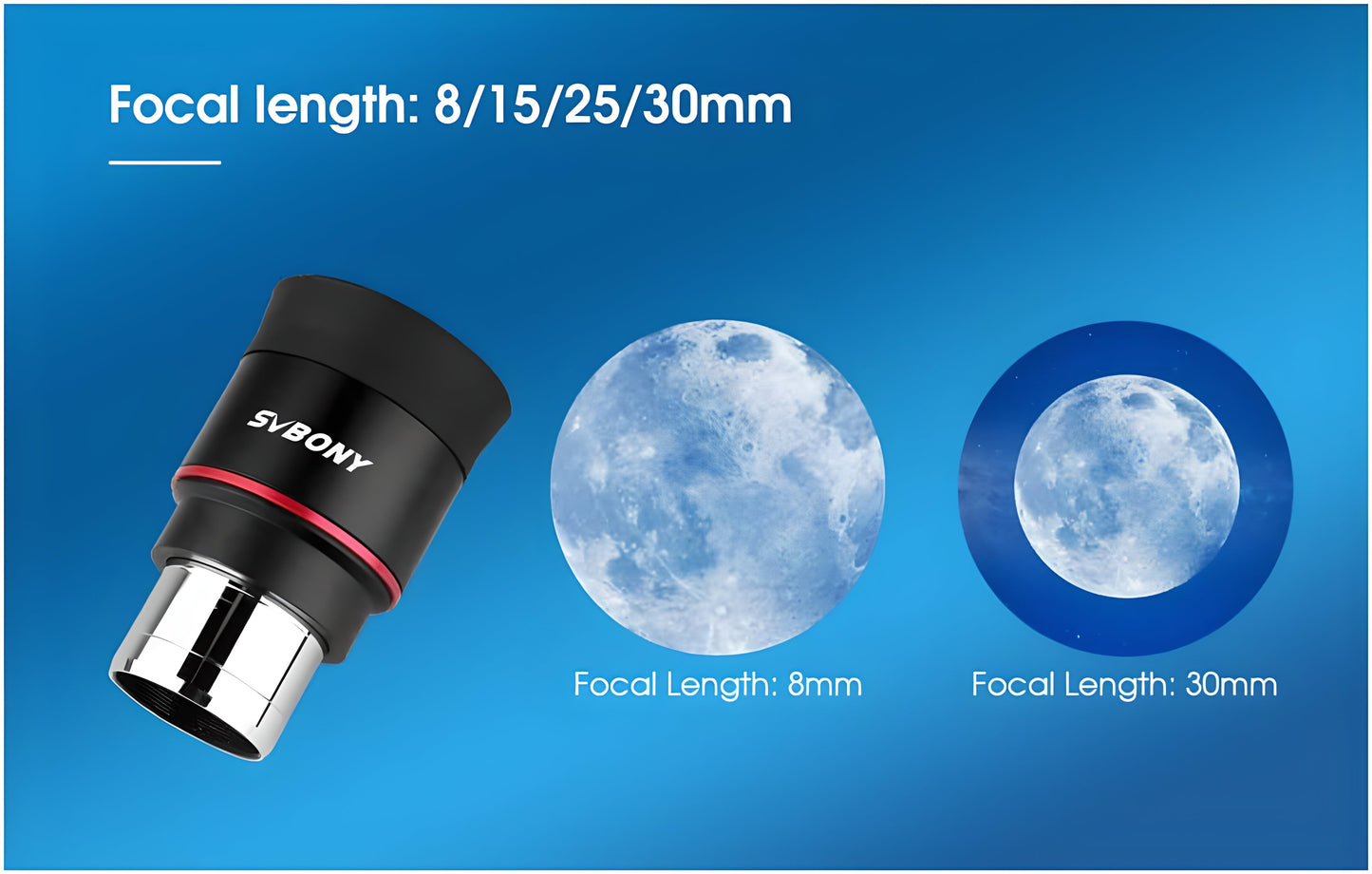 SVBONY SV207 Super wide angel Plossl Oculaire 1.25 pouce 8/15/25/30mm 50-Degree