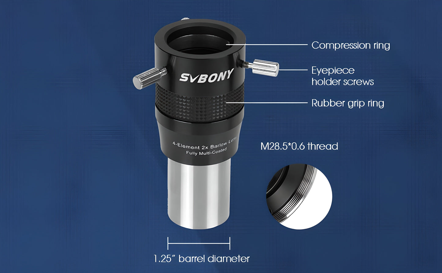 Lente de aumento SV216 1.25 pulgadas 2X 4-elemento