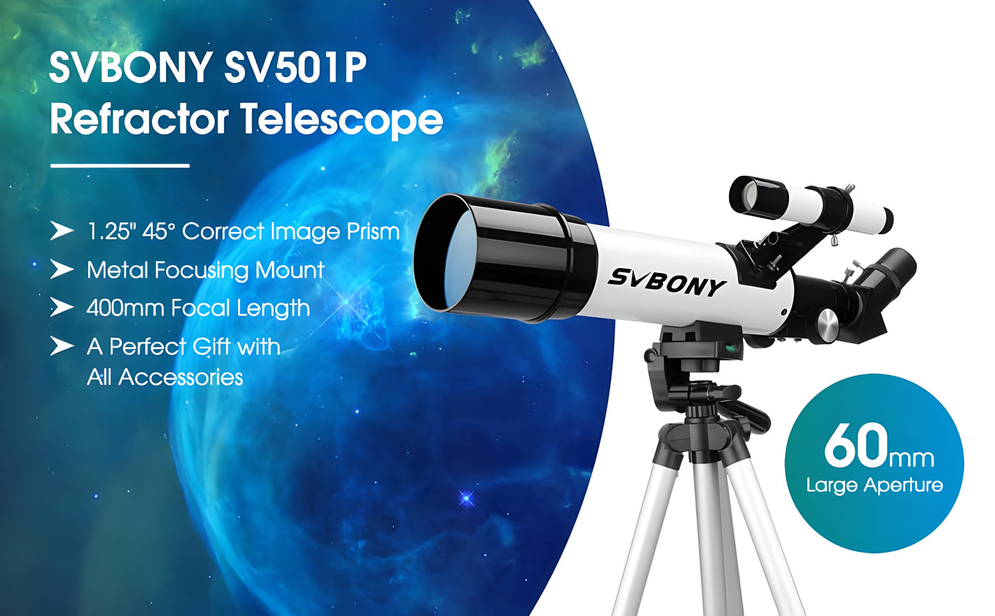 Telescopio rifrattore 60mm per principianti con treppiede - SV501P