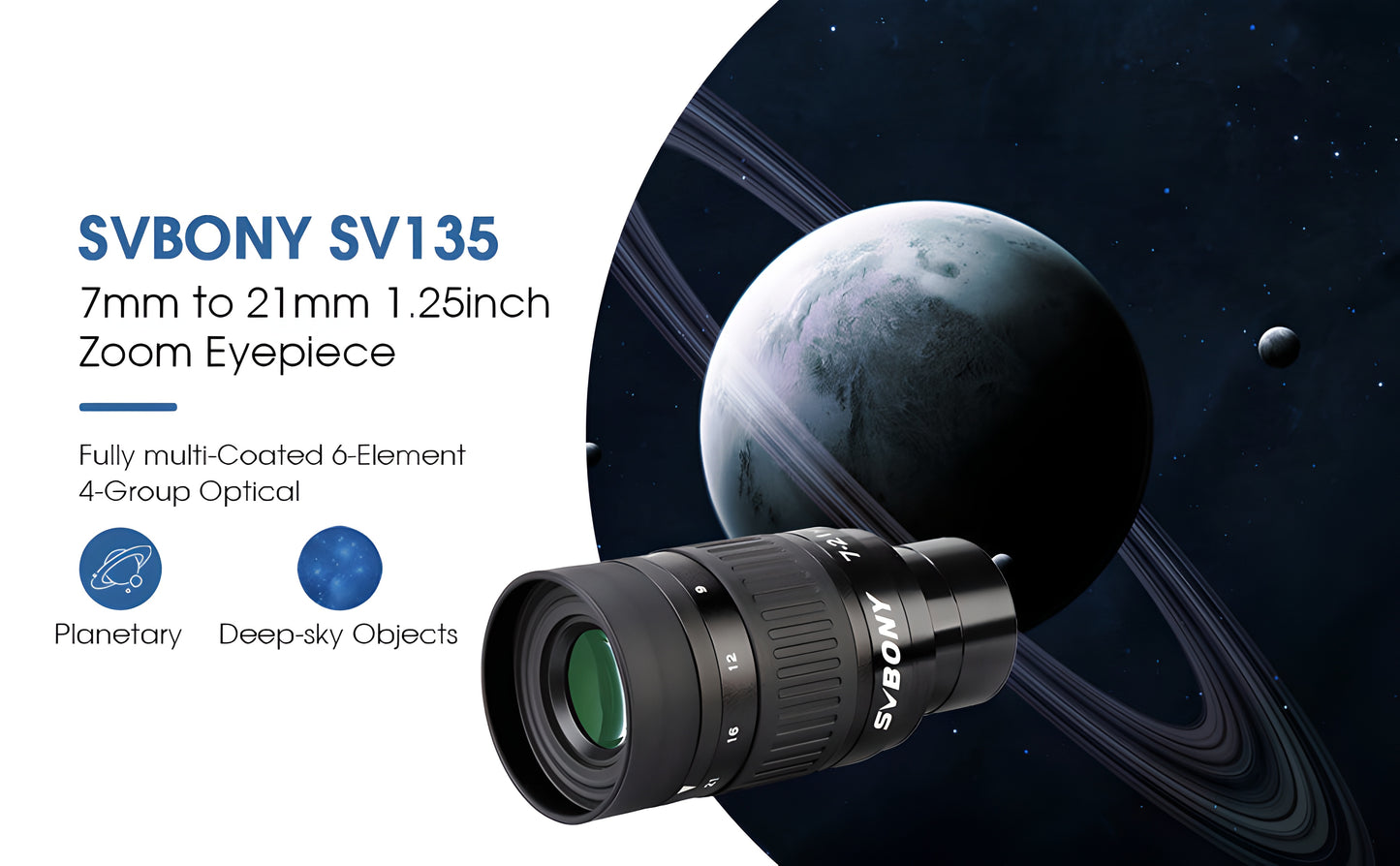Зум-окуляр SVBONY SV135 1,25” 7-21 мм з змінним полем зору