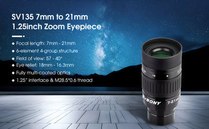 Зум-окуляр SVBONY SV135 1,25” 7-21 мм з змінним полем зору