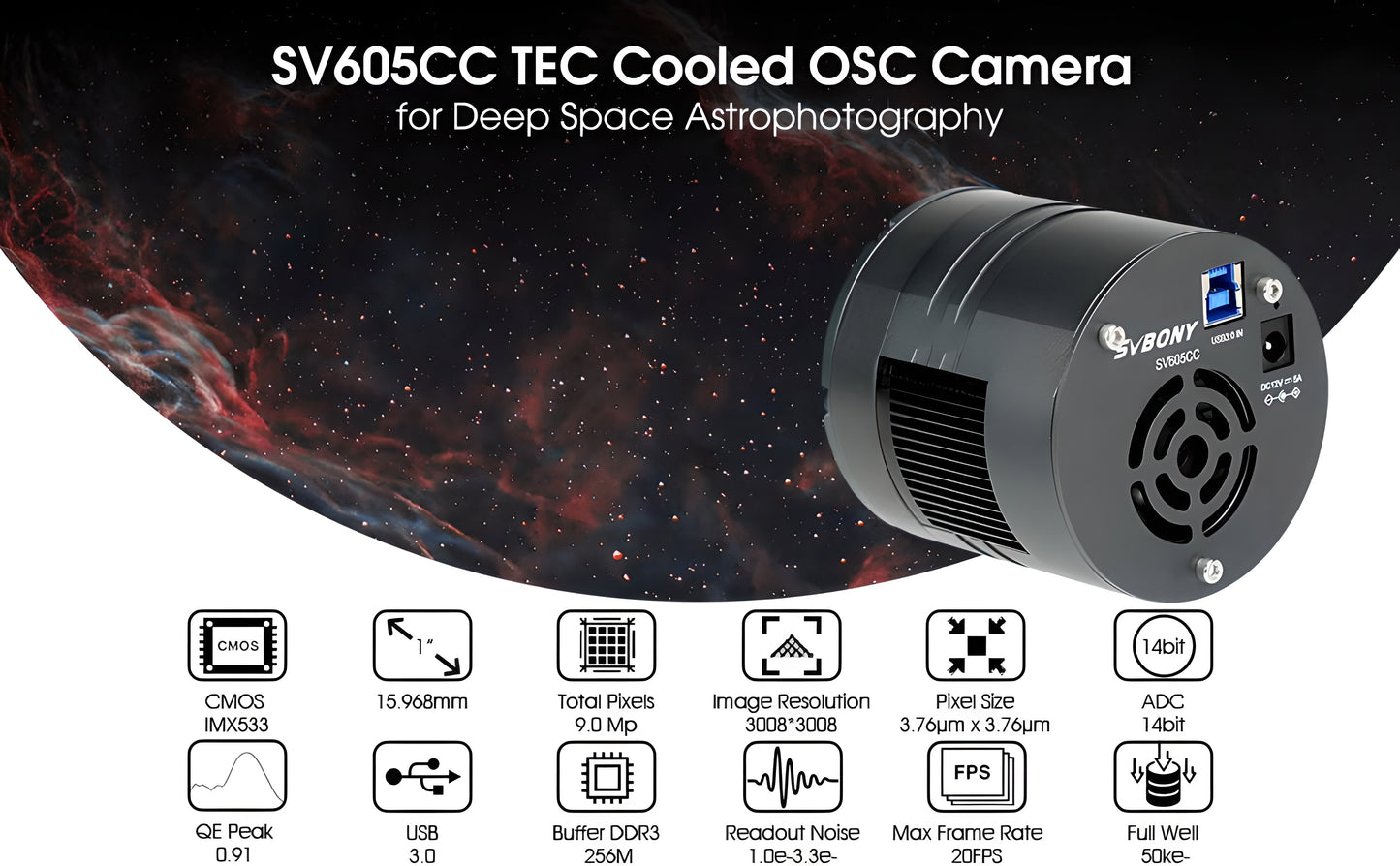 Caméra Astronomique Couleur 1" SV605CC avec Refroidissement TEC - SVBONY