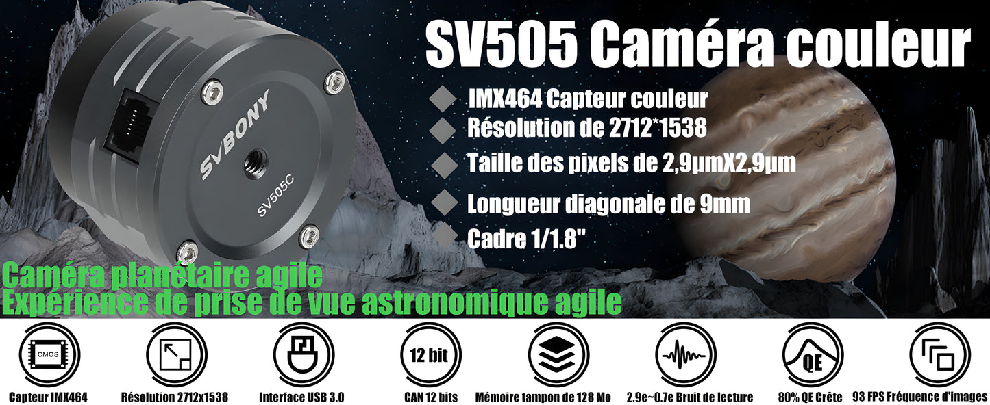 Caméra Couleur Planétaire 4.2MP 1,25" USB3.0 SV505C - SVBONY