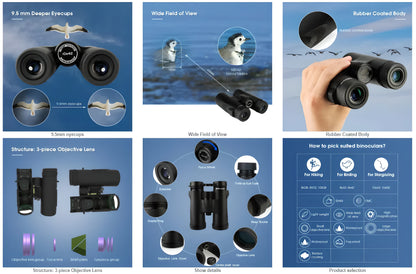 SV47 HD Binoculars 8x32, 8x42, 10x42 with BAK4 Prisms and FMC Lenses - Waterproof and Anti-Fog