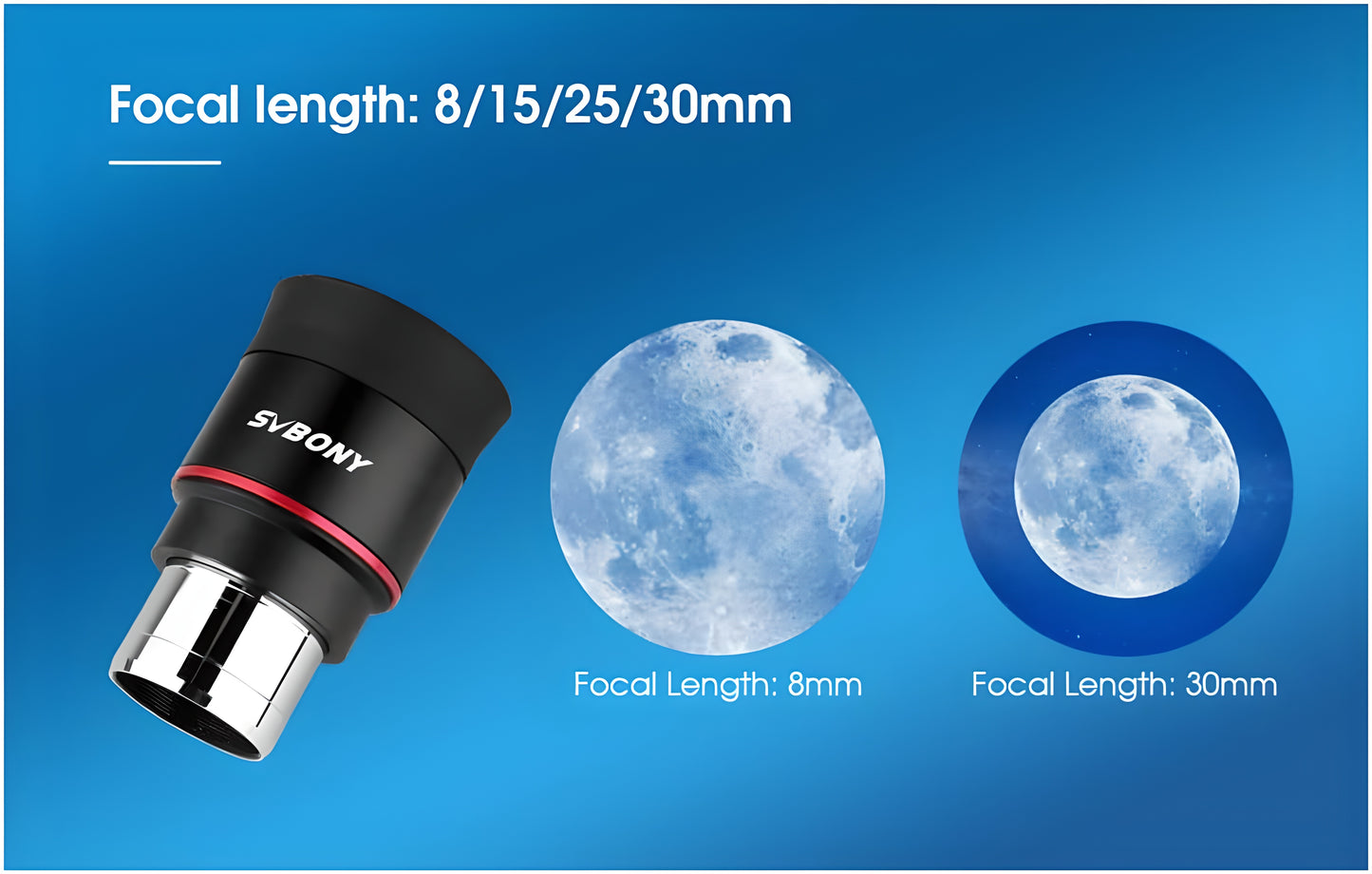 SVBONY SV207 Super wide angel Plossl Oculaire 1.25 pouce 8/15/25/30mm 50-Degree
