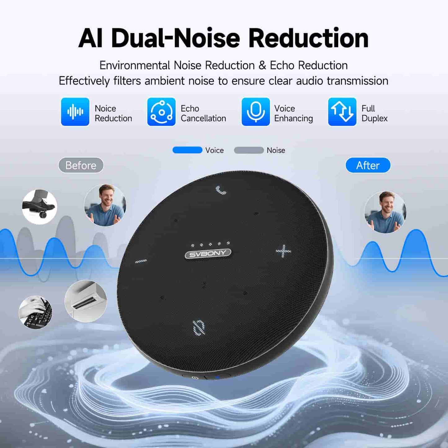 Microfono Bluetooth Omni-Direzionale SVHub Omni2 per Conferenze di Comunicazione Senza Confini - Per l'Ufficio Intelligente AI