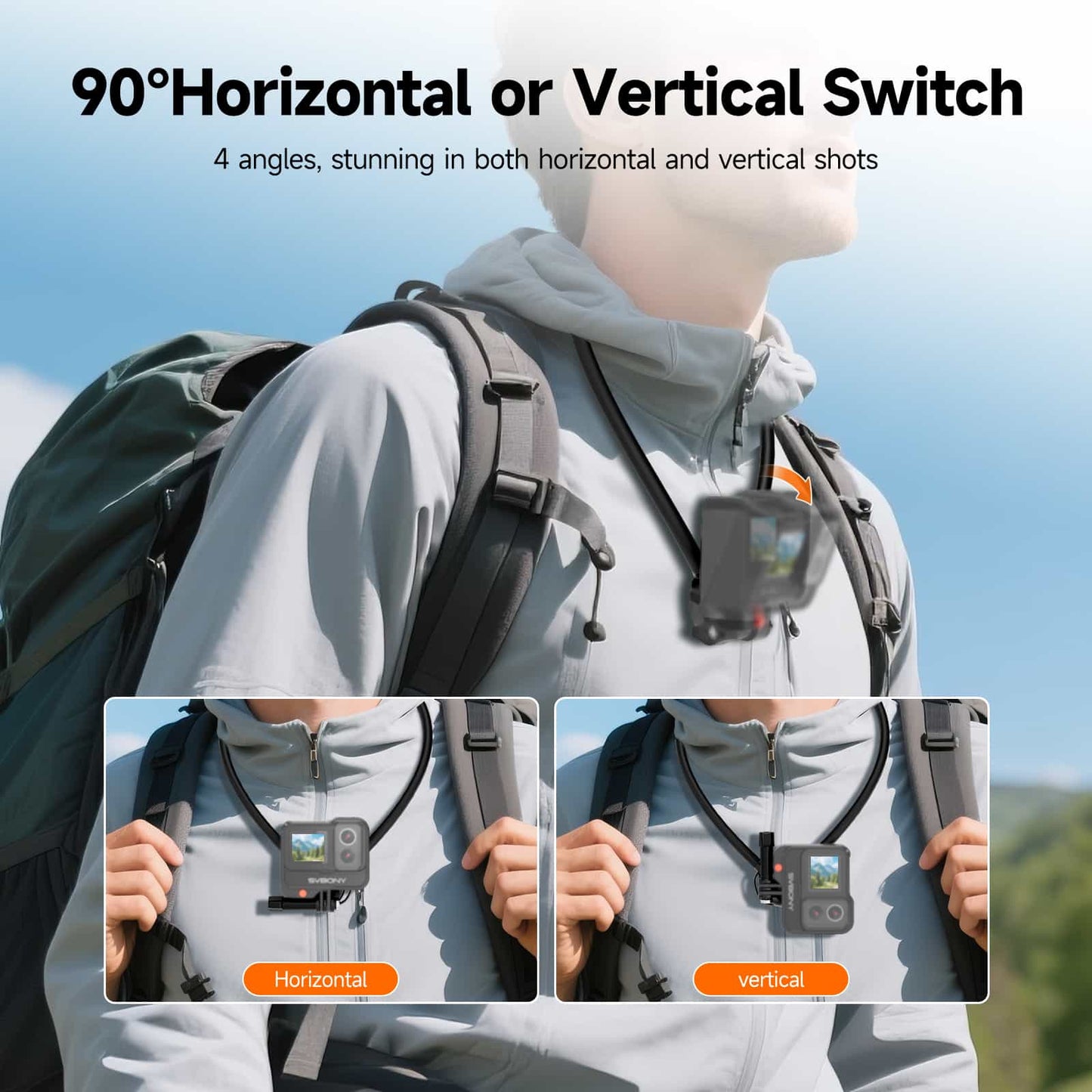 SVBONY Sports Camera Neck Mount, Free your hands - Vlogging/Live Streaming