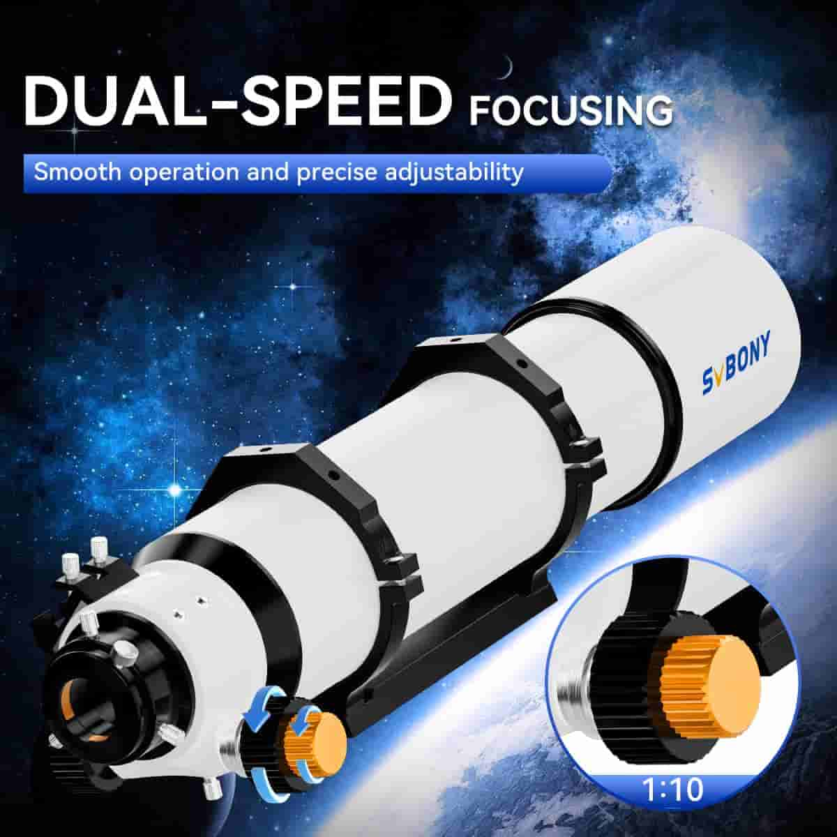 SVBONY SV48P 102 mm f/6.5 Achromatic Refractor Telescope med Dual Speed ​​Focus