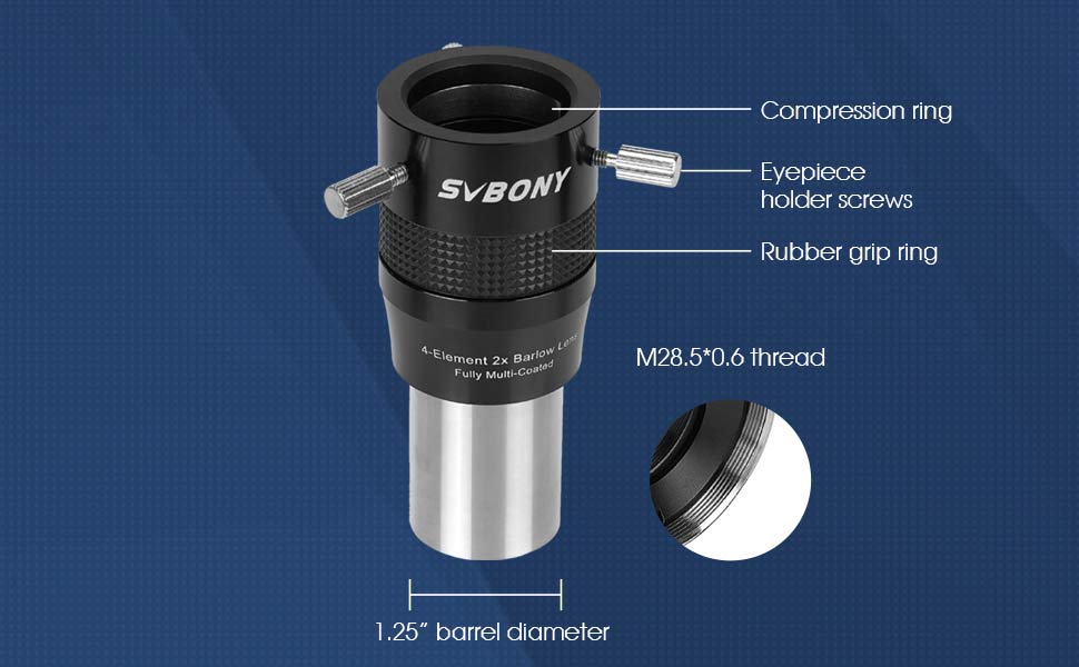 Barlow 2x 4-éléments pour l'observation planétaire et la photographie - SVBONY