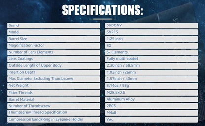 SVBONY SV213 - Lente Barlow 3x - 1.25 polegadas