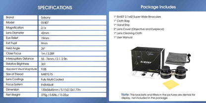 Jumelles pour l'astronomie SV407 2.1x42mm - SVBONY