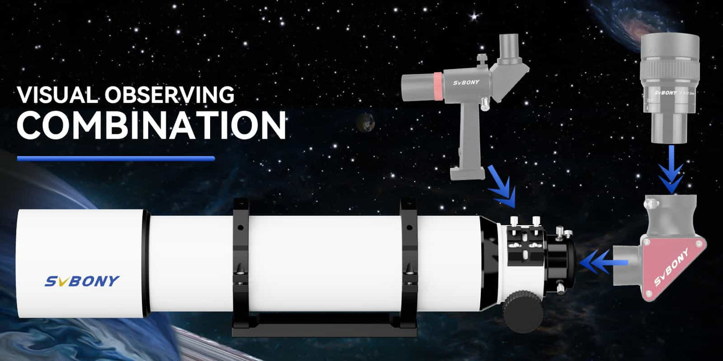Télescope Réfracteur Achromatique SV48P 102mm f/6.5 de SVBONY avec Mise au Point Double Vitesse