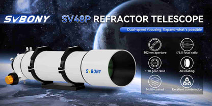 Telescopio rifrattore acromatico SVBONY SV48P 102mm f/6.5 con messa a fuoco a doppia velocità