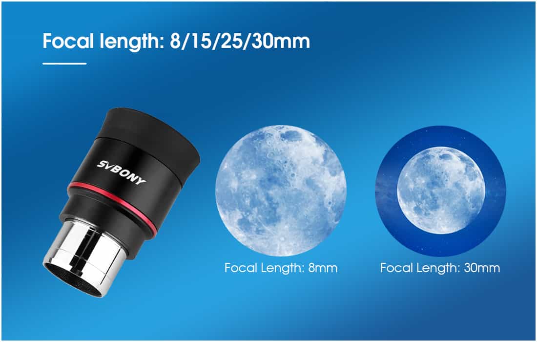 SVBONY SV207 Super wide angel Plossl Oculaire 1.25 pouce 8/15/25/30mm 50-Degree