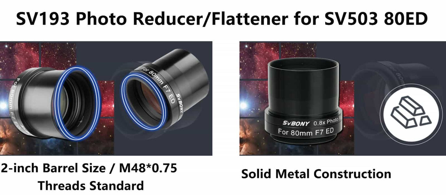 Réducteur de Focale 0.8X SVBONY SV193 pour Télescope SV503