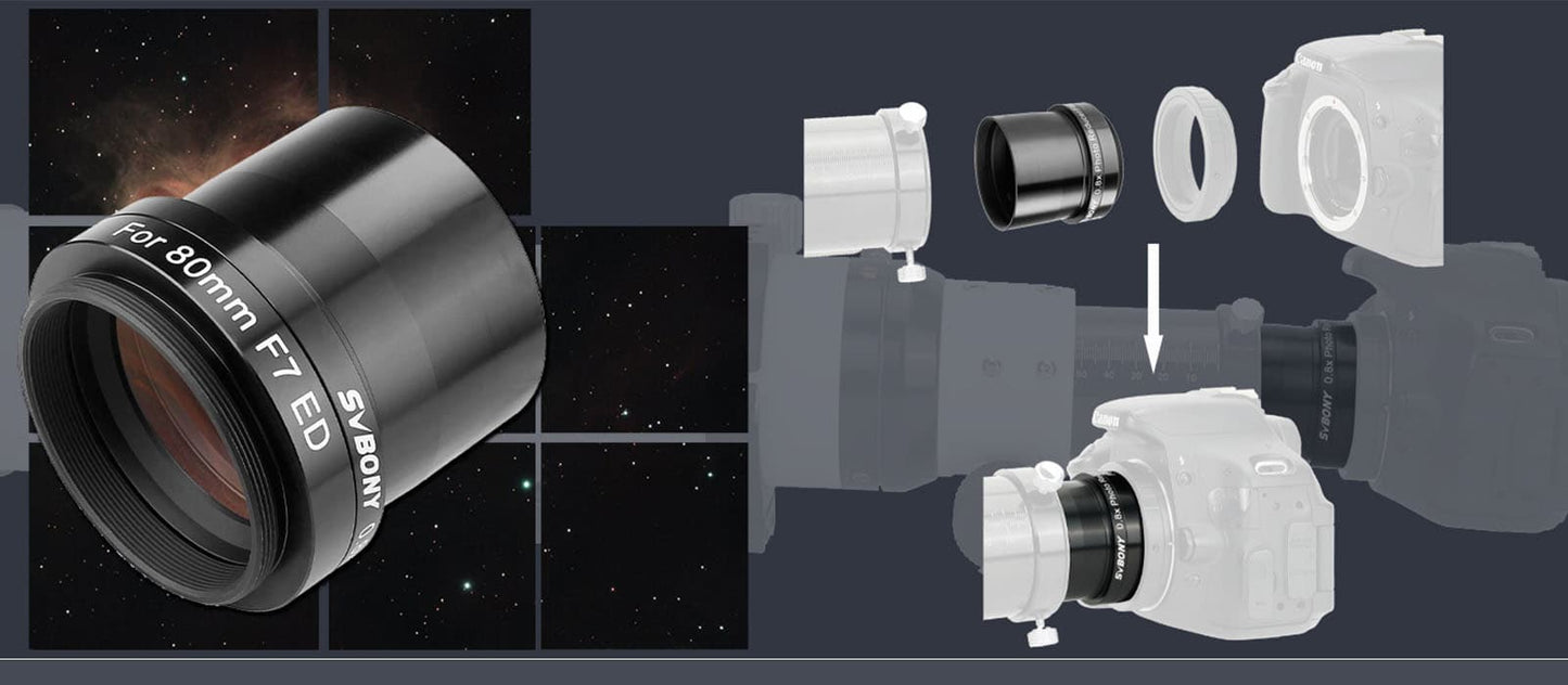 Réducteur de Focale 0.8X SVBONY SV193 pour Télescope SV503