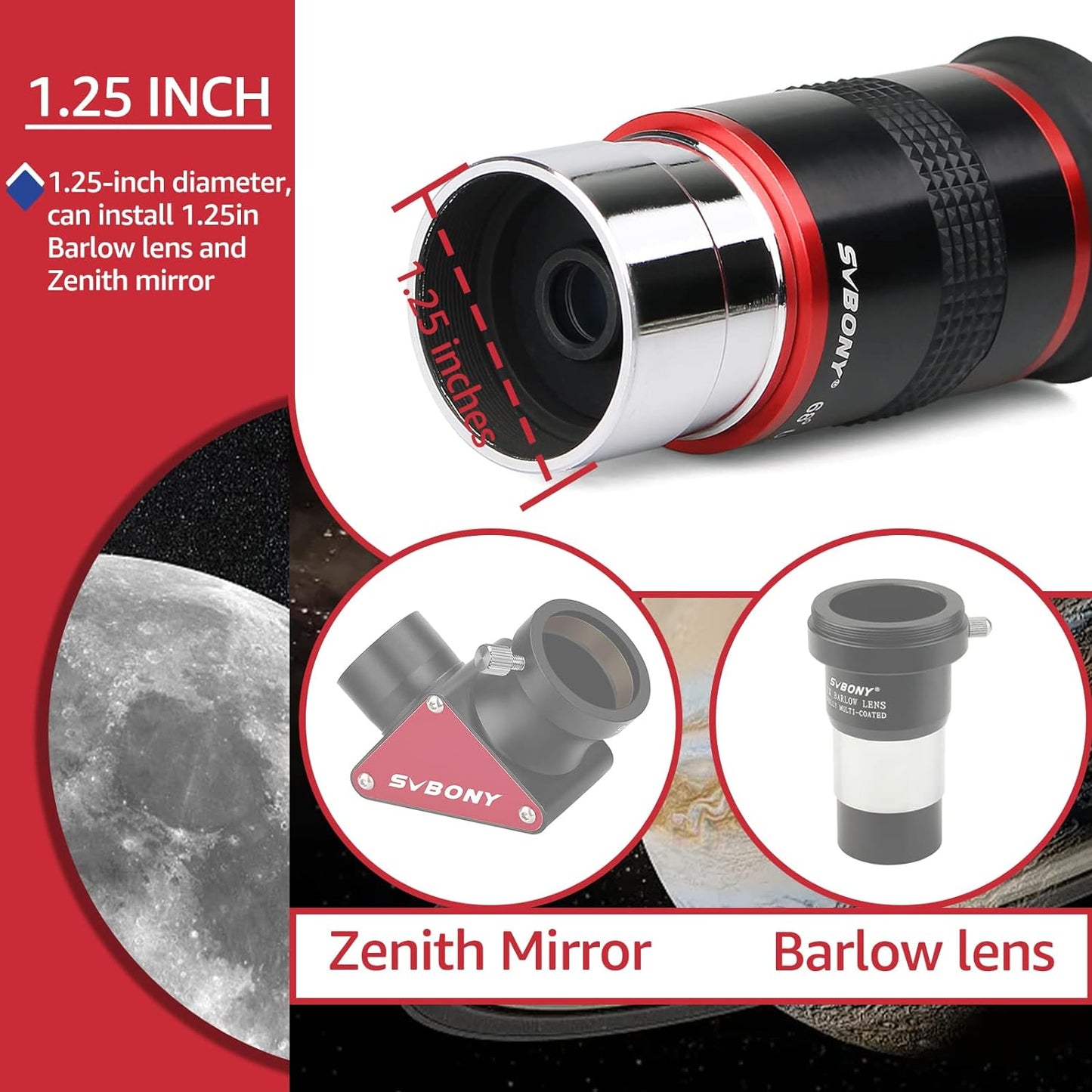 Conjunto de Oculares Ultra Grande Angular 68° 1.25'' (6mm/9mm/15mm/20mm) - SVBONY