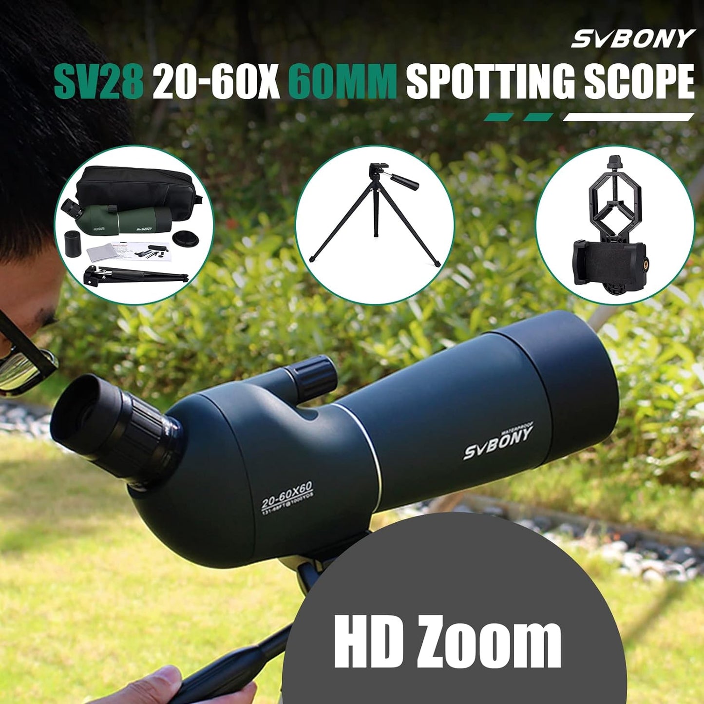 SVBONY SV28 Spotting Scopes - Angled and Straight Models with Variable Magnification Options