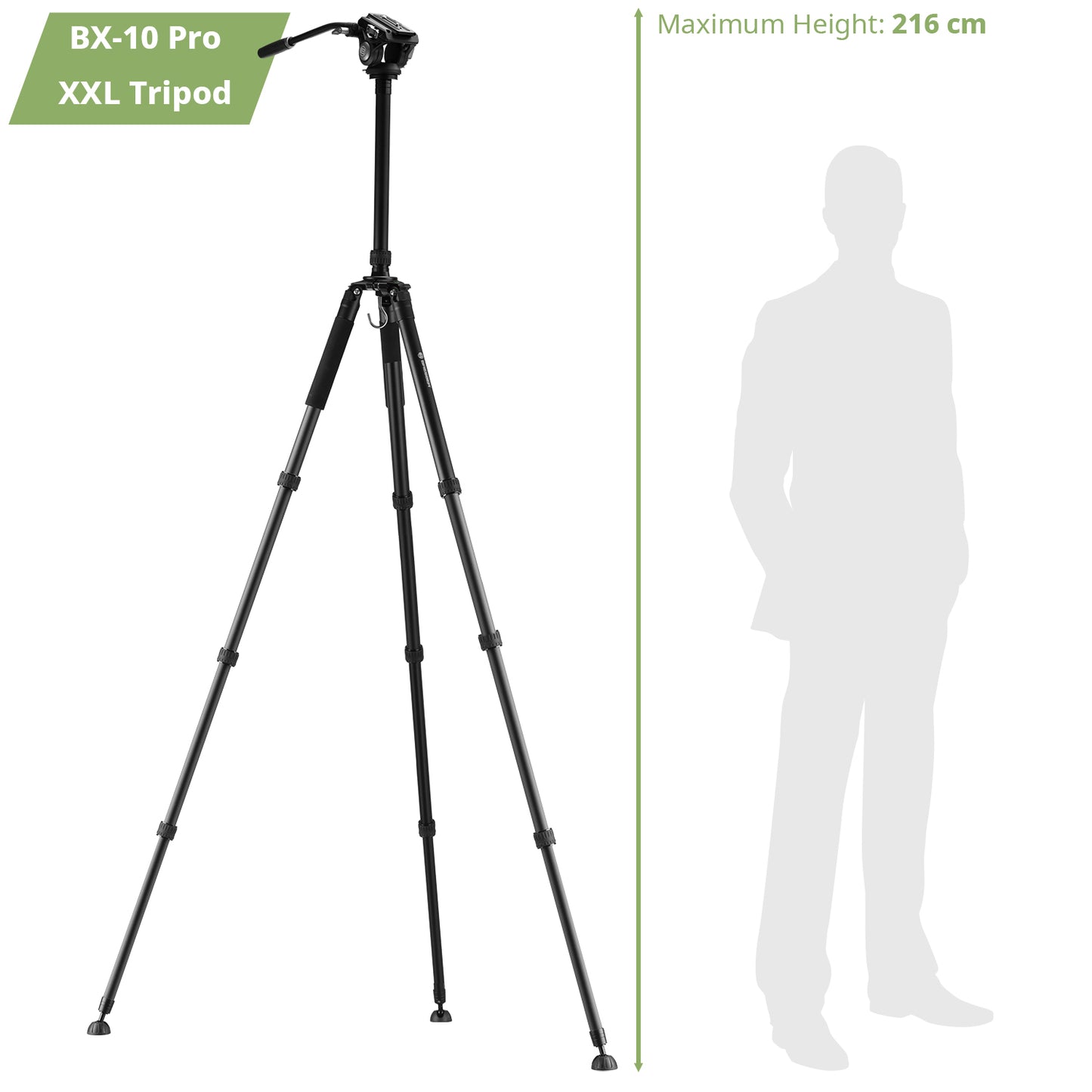 Treppiede BX-10 Pro con testa fluida panoramica e inclinabile – carico 10 kg, altezza 216 cm - Bresser