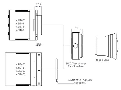 Cassetto filtro e portafiltro ZWO per obiettivi Nikon