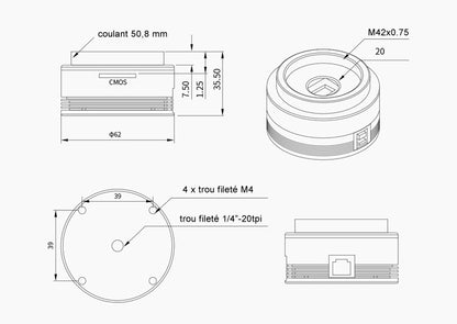 Caméra Monochrome ZWO ASI462MM - Haute Sensibilité pour l'Imagerie Planétaire