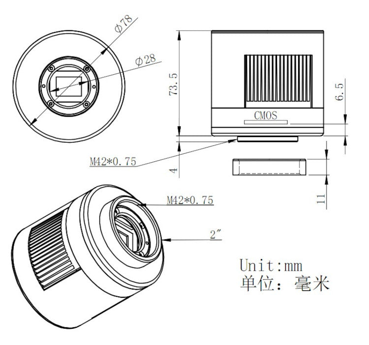 Tube allonge Femelle/Femelle ZWO T2 11mm - ZWO