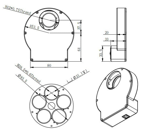 Filter Wheel EFW Mini ZWO 5x31.75mm or 5x31mm - ZWO