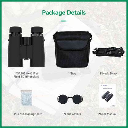 Jumelles 8x42 ED Champ Plat Étanches IP67 avec Prismes BaK-4 - SA205