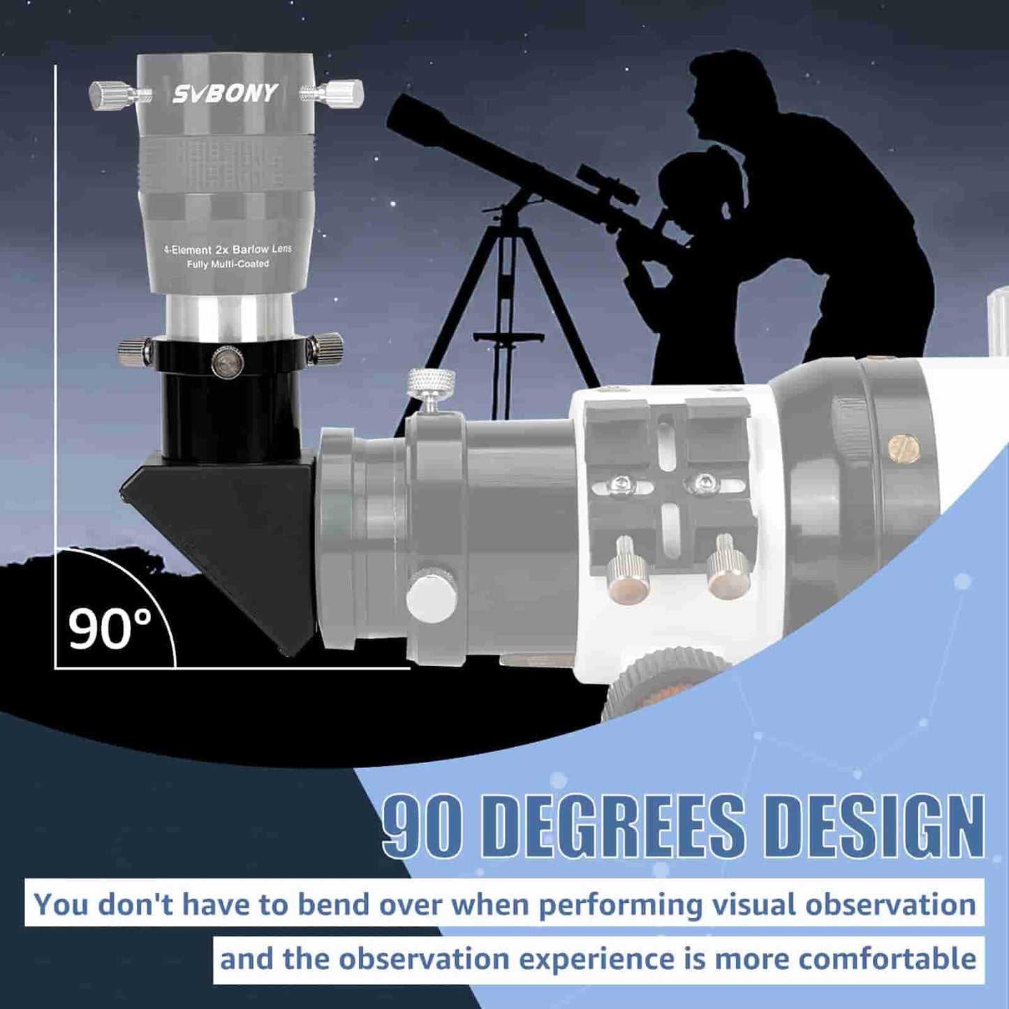 Miroir Renvoi Coudé 1.25 pouce 90 Degré avec Bagues de Compression en Laiton pour Télescope Réfracteur - SVBONY