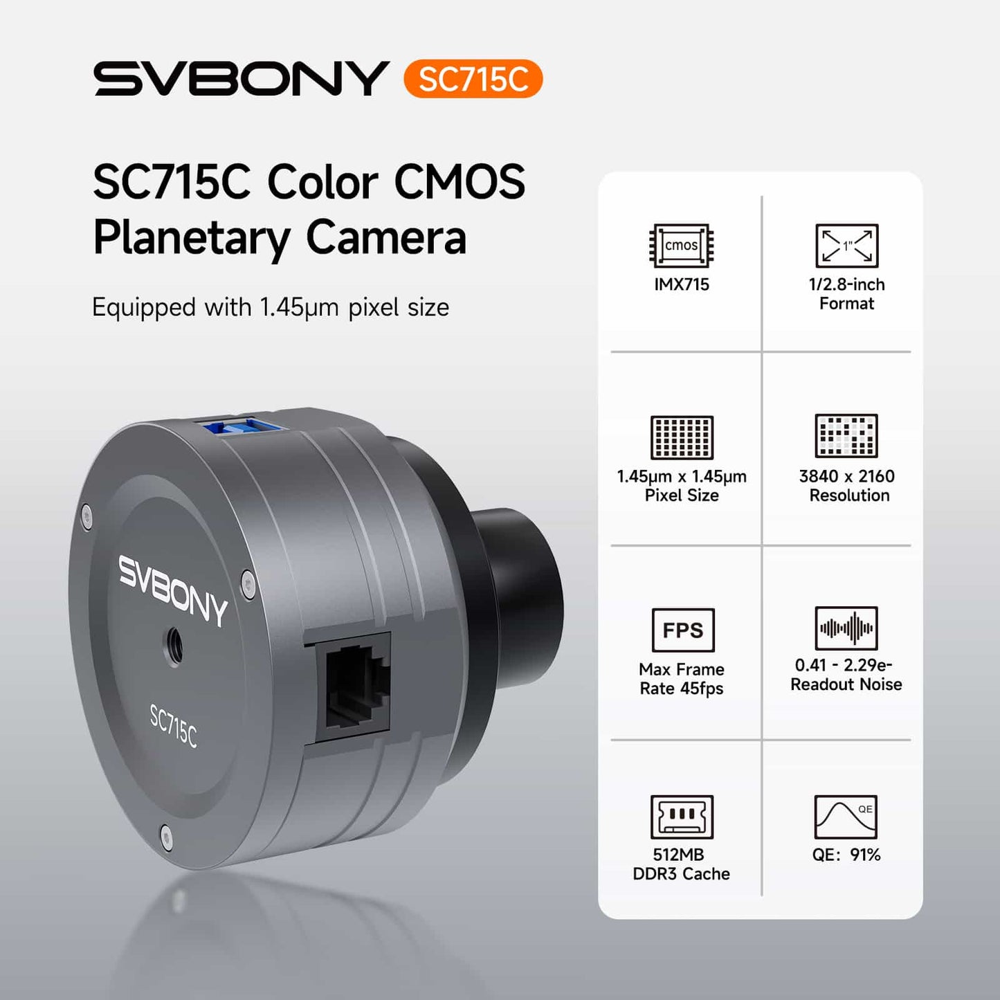 Color Planetary CMOS IMX715 USB3.0 Camera for Deep Sky Object Capture - Svbony