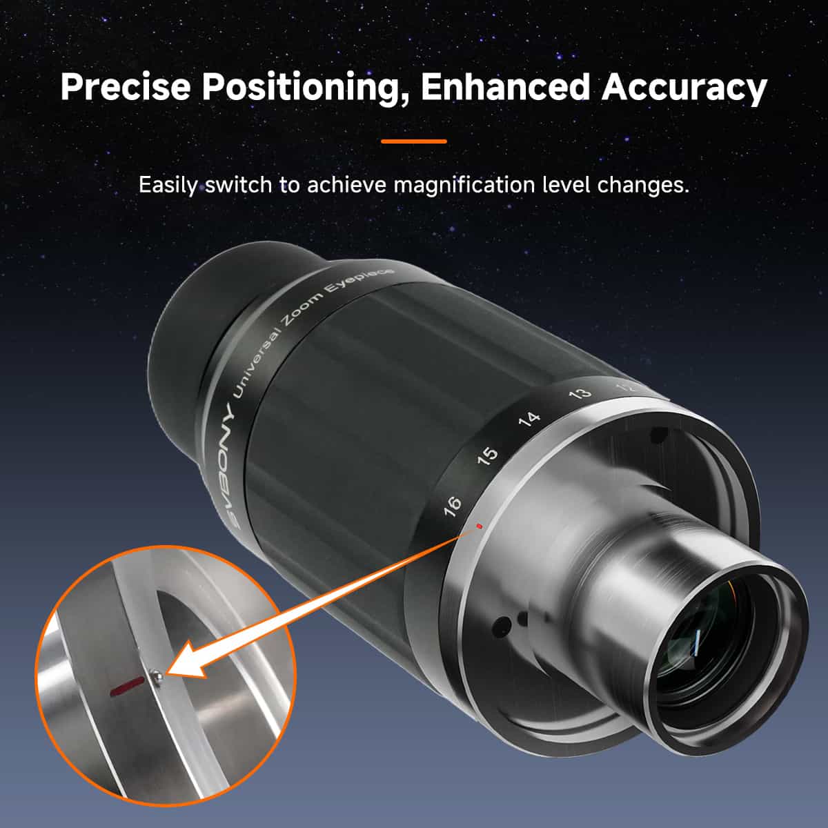 Oculaire Zoom SV245 8-16mm FOV 63° Parfocal & ClickStop pour l'astronomie - SVBONY