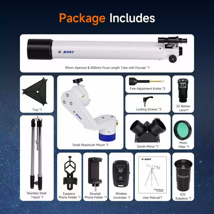 Telescopio completo SV520 90mm f/8.9 per principianti con accessori - Svbony
