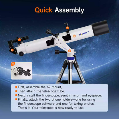 Complete SV520 90mm f/8.9 Telescope for Beginners with Accessories - Svbony