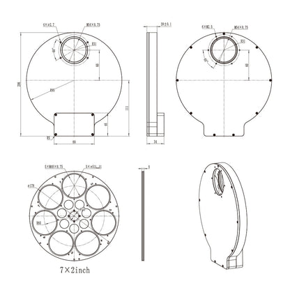 Elektronische filterwiel AFW-L 7×2″ (50,8 mm) – compatibel met full-frame DSO-camera's en andere sensors – voor astronomie - ToupTek Astro