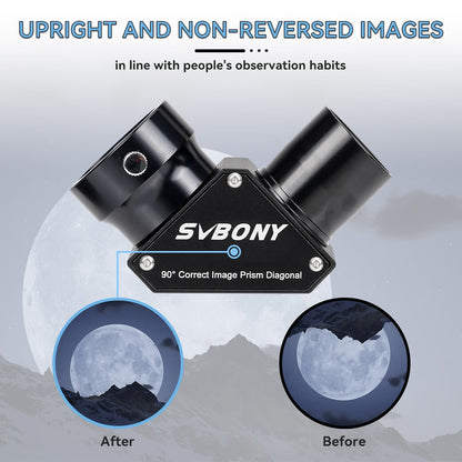 SVBONY SV222 - Diagonal with 90-degree erecting prisms 1.25 inches with anti-reflective metal coating for refractor telescope