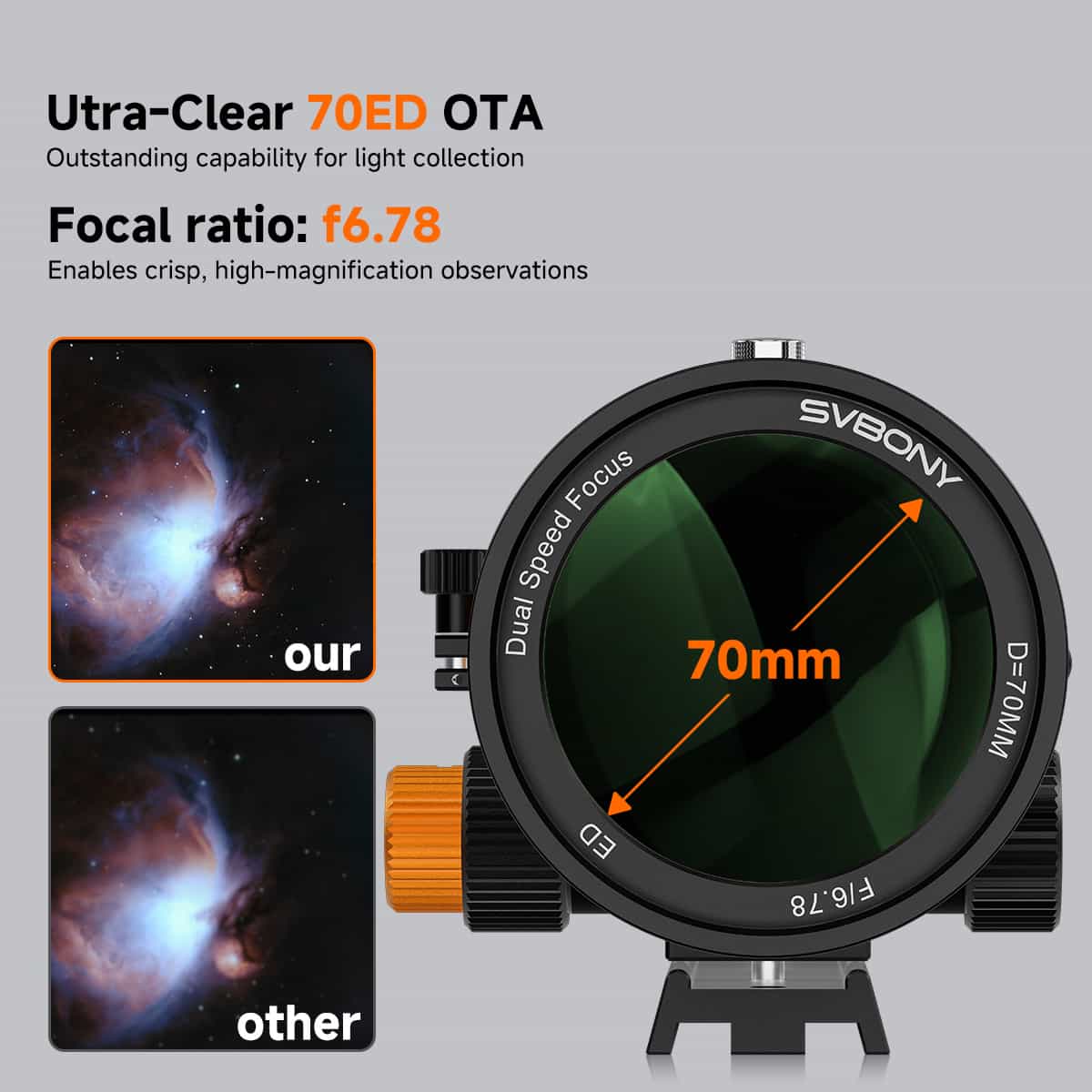 Telescopio ED 70mm f/6.78 Quadruplet con Campo Piatto Integrato per l'Astrofotografia - SVBONY