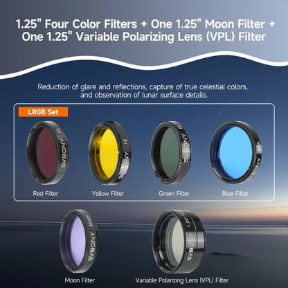 Kit d’Accessoires Télescope 1,25" Deluxe avec Oculaires, Filtres et Lentille Barlow - Svbony