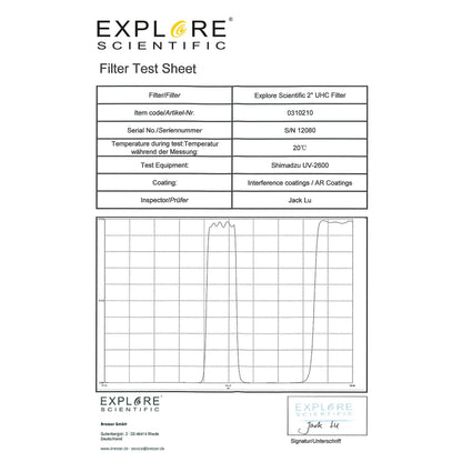 Filtre UHC pour nébuleuses 50,8 mm – pour l'astronomie - Explore Scientific