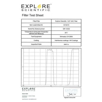 Filtre pour Nébuleuse UHC 1,25’’ - Explore Scientific