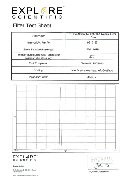 Explore Scientific 1.25" H-Alpha Filter 12nm