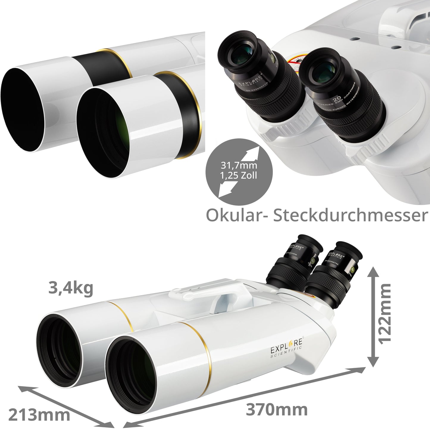 Binoculaire Telescoop 70mm met 62° LER 20mm Oculaires - Explore Scientific