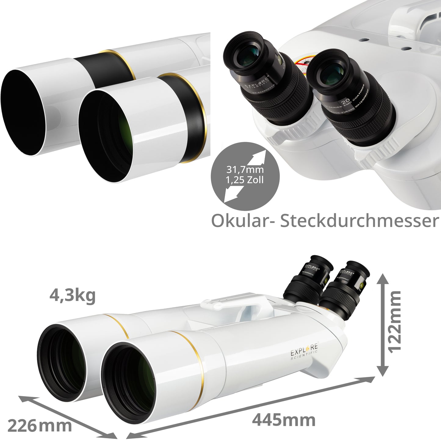 Binocular Telescope 82mm with 62° LER 20mm Eyepieces - Explore Scientific