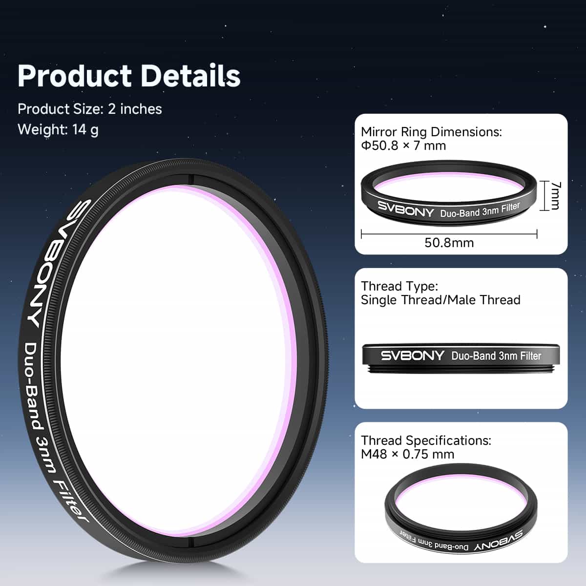Filtre Narrowband 3nm H-Alpha & OIII SV220 2" – Svbony